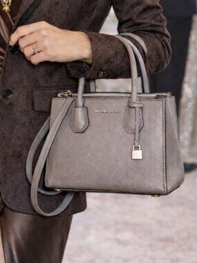 Michael Kors Mercer Gray Leather Convertible Structured Cross Body Satchel